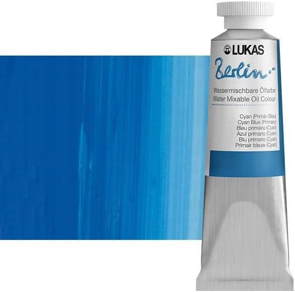 Lukas Berlin Pro Artists Water Mixable Oil Paint 37 ml Tube Primary Blue, Water Soluble, Lightfast Pigments, Quick Drying, Easy Clean-Up, Eco-Friendly, Professional Quality, 40 Color Range