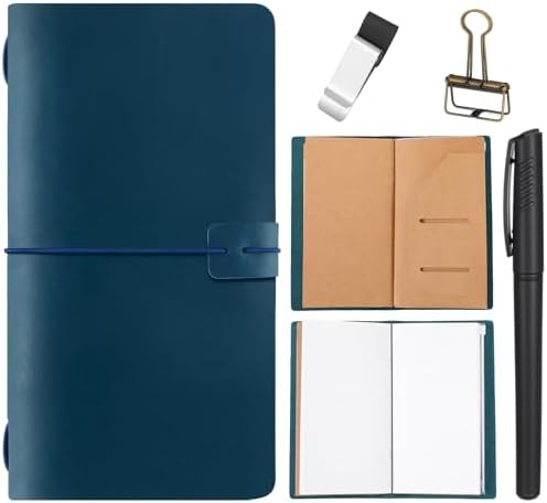 Thenshop Leather Travel Notebook 3 Inserts,Blue,Stand Size