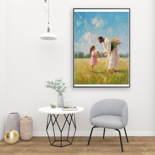 pchmcu Paint by Numbers kit for Adults,Jesus and Girl Paint by Number Acrylic Oil Painting by Numbers Kits for Beginner with Paint Brushes Art Crafts Canvas for Home Decor 16x20 inch