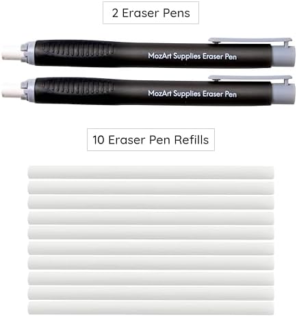 MozArt Eraser Pen Set 2 Pens + 10 Jumbo Refills for Mechanical Pencil