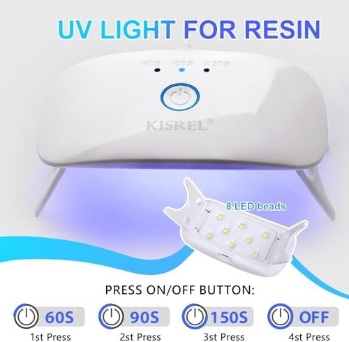 KISREL UV Resin Kit with Light and Molds - 200g Upgraded Bubble-Free Crystal Clear Hard Resina, Fast Curing Starter Supplies for DIY Jewelry Making, Earring, Keychain