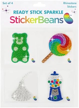 StickerBeans® Rhinestone Stickers - Sweets Sticker Pack, 2” x 2” Each, Unique Sparkly Cut-to-Shape for Collecting, Trading, Decorating Laptops, Phone Cases, Scrapbooks