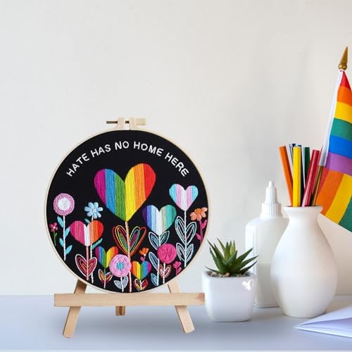 Louise Maelys LGBT Love Embroidery Kit for Beginners, Flower Pattern