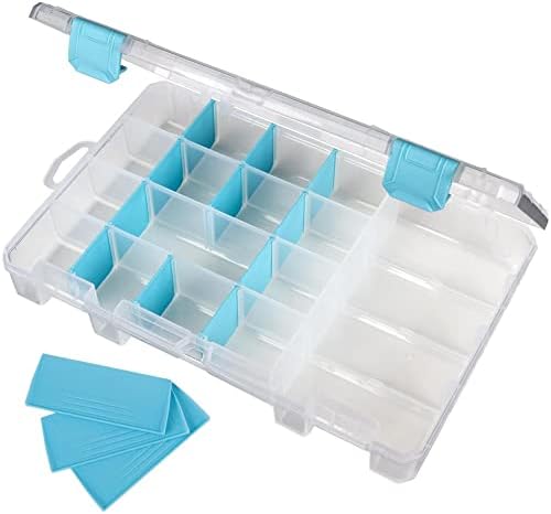 ArtBin 6944AG Medium Anti-Tarnish Box with 15 Removable Dividers, Jewelry & Craft Organizer, 1 Plastic Storage Case with Anti-Tarnish Technology, Clear with Aqua Accents 10.875” x 7.0” x 1.75”