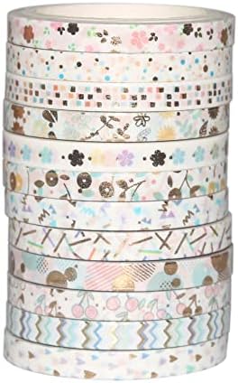 YUBBAEX 24 Rolls Skinny Washi Tape Set Gold Foil Print Decorative Tapes for Arts, DIY Crafts, Bullet Journals, Planners, Scrapbooking, Wrapping (Basic 5mm)