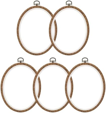 PATIKIL 7x5.9inch Embroidery Hoops, 5Pieces Imitated Wood Oval Frame Cross Stitch Hoop Ring for Embroidery Art Craft Sewing Ornaments Hanging Decoration