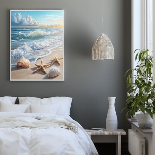 Amaieuin Beach Paint by Numbers with Frame Easel,Paint by Number Adult,Beach Adult Paint by Numbers for Home Wall Art Decor 12x8in