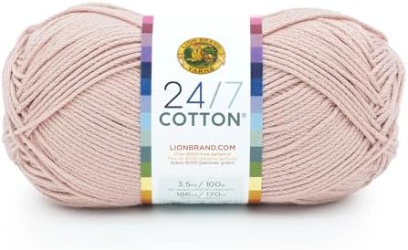Lion Brand Yarn, 24/7 Cotton Yarn, Beechnut, Neutral Pink, 1 Pack