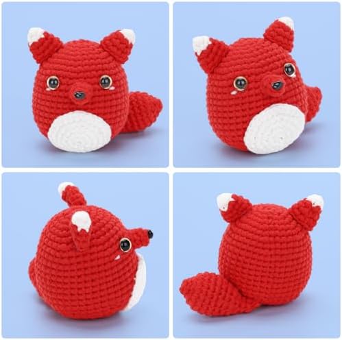 Crochet Kit for Beginners - Fox Crochet Kit, Learn to Crochet, All You Need in, Step-by-Step Video Tutorial, Instruction, Soft Yarn, Holiday, Birthday Gift for Adults, Teens