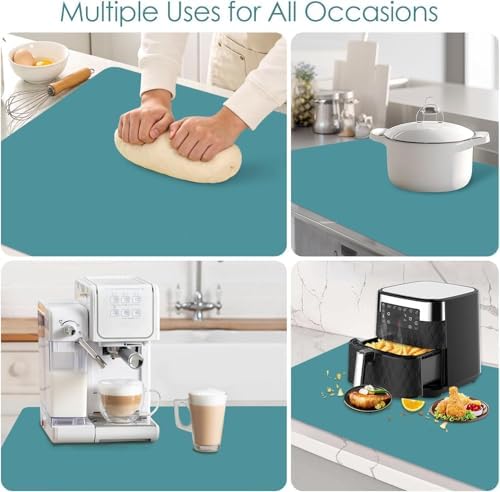 Extra Large Silicone Mat, 31.5x16.9 Inch Heat Resistant Mat for Kitchen Counter, Non Stick Silicone Baking Mat for Dough and Pastry, Thick Silicone Pad Countertop Protector, Dark Green
