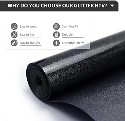 HTVRONT Glitter HTV, 12" x 10ft Black Glitter HTV Heat Transfer Vinyl