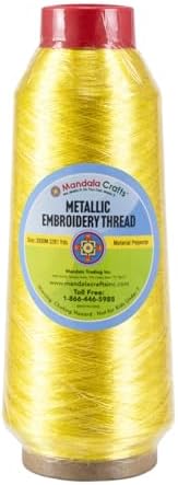 Mandala Crafts Metallic Pale Yellow Embroidery Floss for Sewing, 3281 Yard Spool