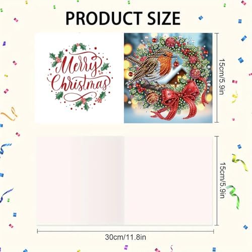 6Pcs Christmas Greeting Card DIY Diamond Art Painting Greeting Cards Blessing Folding Card Kit with White Envelopes Diamond Arts Crafts for Birthday Festival Gift-Bird02