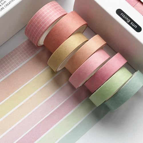 YUBBAEX 8 Rolls Basic Washi Tape Set Solid Color Grid Masking Decorative Tapes for Arts, DIY Crafts, Journals, Planners, Scrapbooking, Wrapping (Rising Sun)
