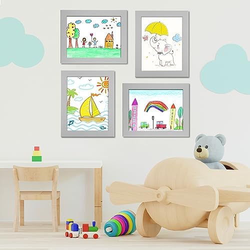 [2-Pack] Kids Art Frames, 8.5x11 Front Opening Kids Artwork Frames Changeable, Gray Artwork Display Storage Frame for Wall, Holds 50 Pcs, for 3D Picture, Crafts, Children Drawing, Hanging Art,