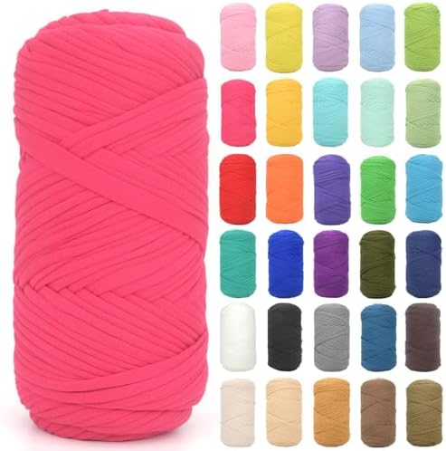Tshirt Yarn for Crocheting,Hot Pink T Shirt Chunky Elastic Fabric Thick T-Shirt Crochet Yarn for Beginners Crocheting Hand Knitting Bag/Basket/Coasters/DIY Crafts/Home Decor 200G(Hot Pink