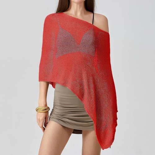 Women Sheer Poncho Top Knit Crochet Irregular Shrug Bolero Shawl Lightweight See Through Beach Cover Up