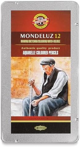 KOH-I-Noor Mondeluz Aquarelle Watercolor Pencil Set, 12 Assorted Colors in Tin, 1 Each (FA3722.12)