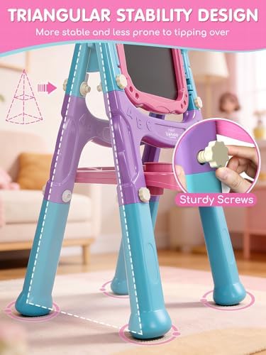 Lehoo Castle Easel for Kids 3-5, Magnetic Chalkboard Whiteboard(Pink)