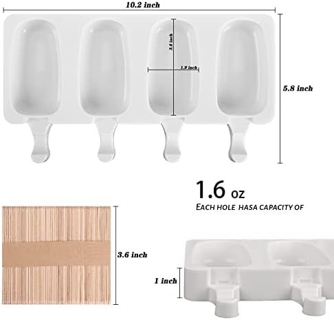 Sakolla 3 Pack 4 Cavity Popsicle Silicone Molds with 100 Pcs Wooden Sticks