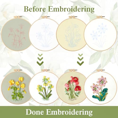 4 Sets Ribbon Flower Embroidery Kit for Beginners, Adults Cross Stitch Kits