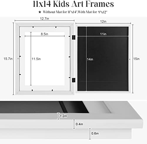 [2-Pack] Kids Art Frames, 11x14 Front Opening Kids Artwork Frames Changeable, White Artwork Display Storage Frame for Wall, Holds 50 Pcs, for 3D Picture, Crafts, Children Drawing, Hanging Art,