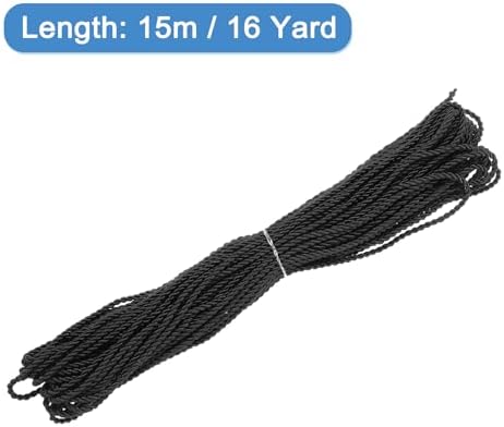 MECCANIXITY Twisted Cord Trim, 16 Yard 2mm 3-Ply Twine Braided Rope Shiny Thread String for Craft Gift Bag Curtain Christmas Decor, Black-15m