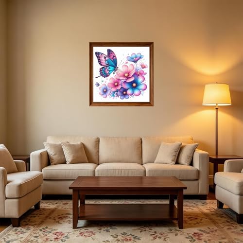 USZDL Butterfly Flower Diamond Art Kits for Adults,Floral 5D Diamond Painting Kits for Beginners,Diamond Dots Round Full Drill Paint with Diamonds Pictures DIY Gem Art Painting Crafts Kits 14x14 inch