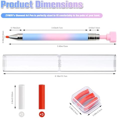 ZYNERY Diamond Art Pen, Diamond Painting Pens Refillable, Glue Clay Pens for Rhinestones, Gem Art Rhinestone Picker Tool for 5D Gem Painting Includes 6 Glue Clay Refills (Pink-Blue)