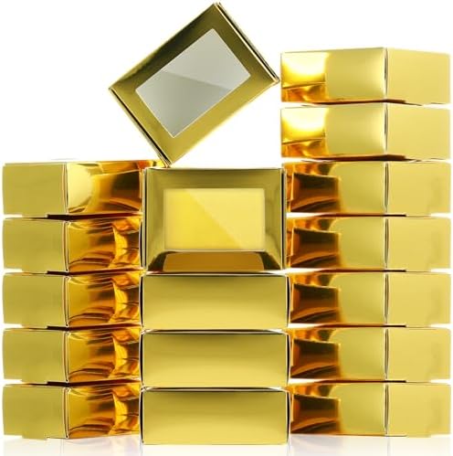 Zonon 30 Pcs Mini Kraft Soap Boxes with Window Homemade,Gold