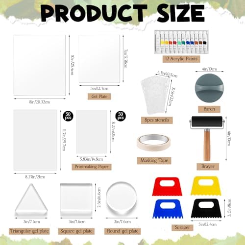 Faccito Gel Printing Plate Kit 8x10 & 5x7 Complete Beginner Gelli Plate Starter Set with Brayer, Paint & Tools Gel Print Kit for Card Making, Scrapbook & Mixed Media Art