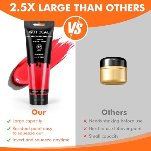 GOTIDEAL Red Acrylic Paint, Scarlet Red Paint (250ml / 8.45oz) Tube