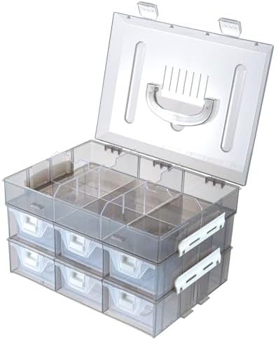 MyGift Smoke Gray Craft Storage Organizer Case, 24 Compartments & 6 Drawers