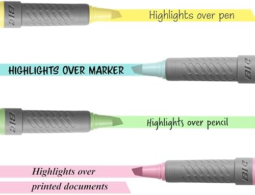 BIC Brite Liner Grip Pastel Highlighter Set, Chisel Tip, 12-Count Pack of Pastel Highlighters in Assorted Colors, Cute Highlighters for Bullet Journaling, Note Taking and More (Pack of 3)