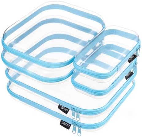 YQBRAO Clear Hard Shell Zipper Cases, 6 Multi-Size Organizers, Blue