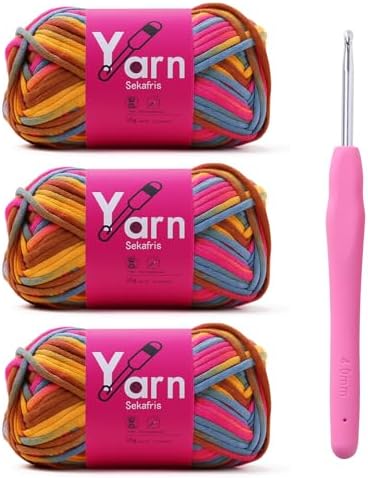 Crochet Yarn with Cotton Yarn for Crocheting - Crochet Knitting Yarn for Beginners with Easy-to-See Stitches - Yarn for Crocheting - Parfait Chunky Yarn -Cotton-Nylon Blend (Sunrise red)