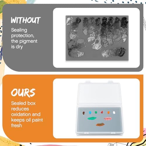 Nuanchu 1 Set Glass Oil Paint Palette, Airtight, 17 x 12.13 Inches, Grey | Handy Tempered Glass for Oil Painting, Moisture-proof lid Keep Paint Fresh, Portable Travel Outdoor, Leak-proof Airtight Seal