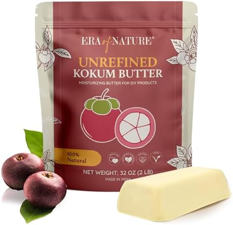 era of nature Kokum Butter Raw - 8 oz (1/2lb) – Natural Butter for Body Butters, Lotion Bars, Lip Balm, Soap Making – Blends Well with Shea or Cocoa Butter – For Stretch Marks, Scars, Pregnancy Care