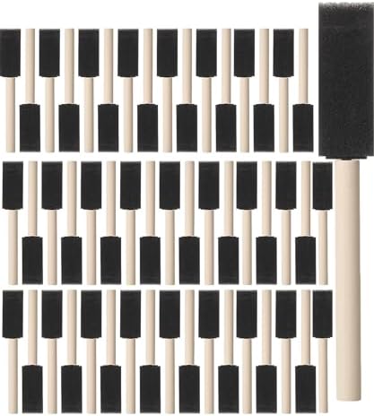 Bates- Foam Paint Brushes, 1 Inch, 50 Pack, Wooden Handle, Sponge Brushes for Painting, Staining, Varnishes, Gluing and DIY Craft Projects on Wood, Metal & More