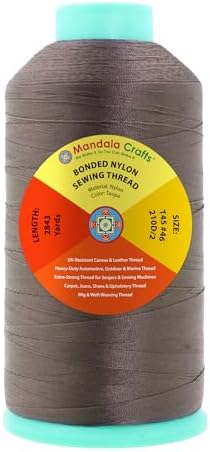 Mandala Crafts Size 46 210D T45 Taupe Bonded Nylon Thread, 2843 YDs