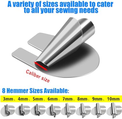 TOOVREN Sewing Rolled Hemmer Foot 8PCS Rolled Hem Presser Foot 3/4/5/6/7/8/9/10mm 8 Sizes Wide Rolling Hem Foot Sewing Machine Presser Feet Hemmer Home Industrial Curved Scroll Hemming Feet