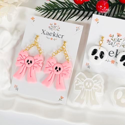 Xaekicr Skull Bow & Cartoon Skeleton Polymer Clay Cutters – Halloween Clay Earring Cutters for DIY Earrings – Cute Polymer Clay Molds for Jewelry Making – Clay Tools for Craft Lovers