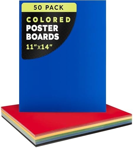 Hygloss Medium Colored Poster Board 11x14-50 Assorted Standard Color Bulk Pack - Red, Yellow, Green, Blue, Black - 10 Pt. Thickness Poster Board Paper, Posterboard Multipack 11" x 14"