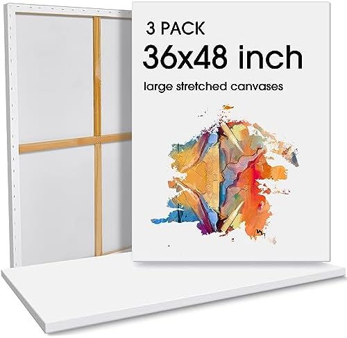 Sherr 3 Pcs Large Blank Painting Canvas Stretched Primed, 48 x 36 Inch