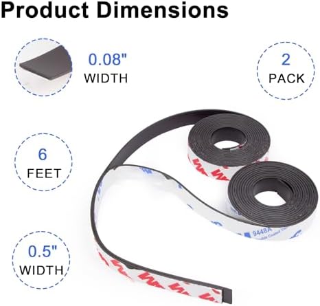 Towjug A+B Paired Magnetic Tape with Adhesive 6ft x 1/2in x 0.08in, 2 Roll