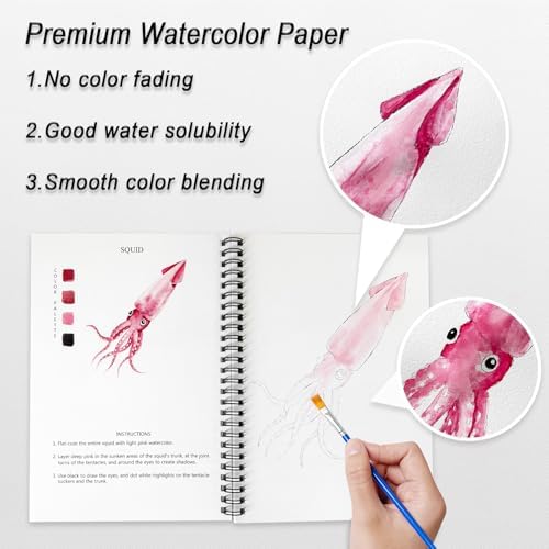 Watercolor Workbooks Ocean Animals, 15 Beautiful Paintings for Water Color Book Adult, Watercolor Coloring Book for Beginners, Watercolor Workbook for Adults Teens (Without Palette, Ocean Animals)