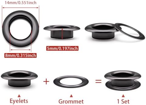 SEMINI 200 Sets 8mm Gunmetal Grommet Eyelet Kit for Fabric Leather Crafts