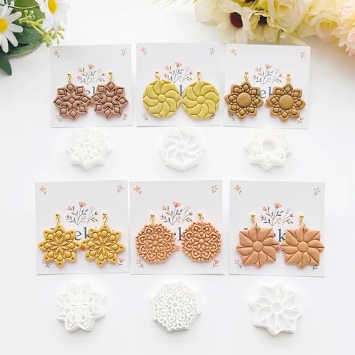 Xaekicr 11 Pcs Mandala Polymer Clay Cutters - Geometric Flower & Boho Shape Jewelry Making Tools for Earrings, Pendants & DIY Crafts, Soft Clay Molds