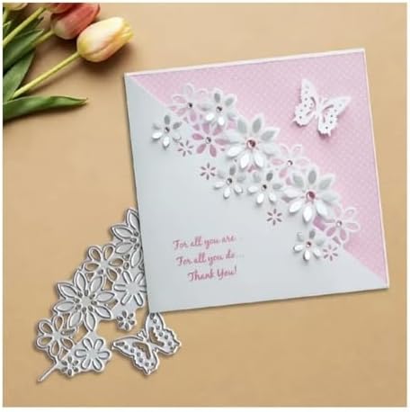 Cutting Dies Metal Stencils Scrapbooking Tools DIY Embossing Template for Paper Card Making Album Arts Crafts Supplies (Butterfly and Flower Edge- 6.3x14cm)