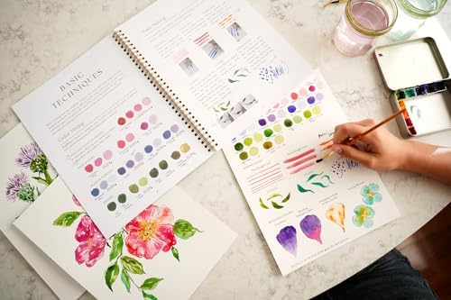 Wildflower Watercolor Workbook with Real Cold Press Cotton Watercolor Paper, Pre-Outlined Designs, Step-by-Step Instructions & Online Videos – Premium Botanical Art Book for Adults & Beginners